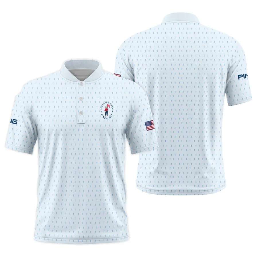 Golf Pattern Light Blue Cup 124th U.S. Open Pinehurst Ping Style Classic, Short Sleeve Round Neck Polo Shirt