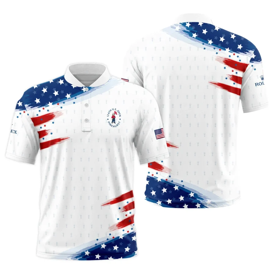 Golf Flag American Loves 124th U.S. Open Pinehurst Rolex Style Classic, Short Sleeve Round Neck Polo Shirt