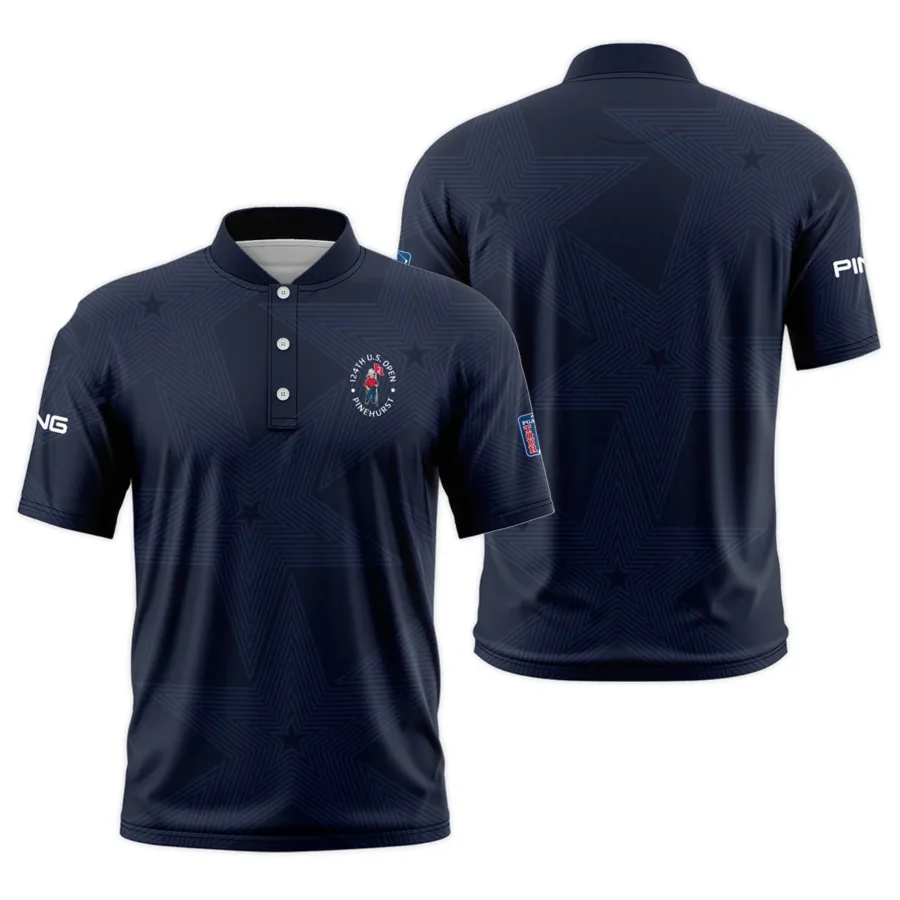 Golf Navy Color Star Pattern 124th U.S. Open Pinehurst Ping Style Classic, Short Sleeve Round Neck Polo Shirt