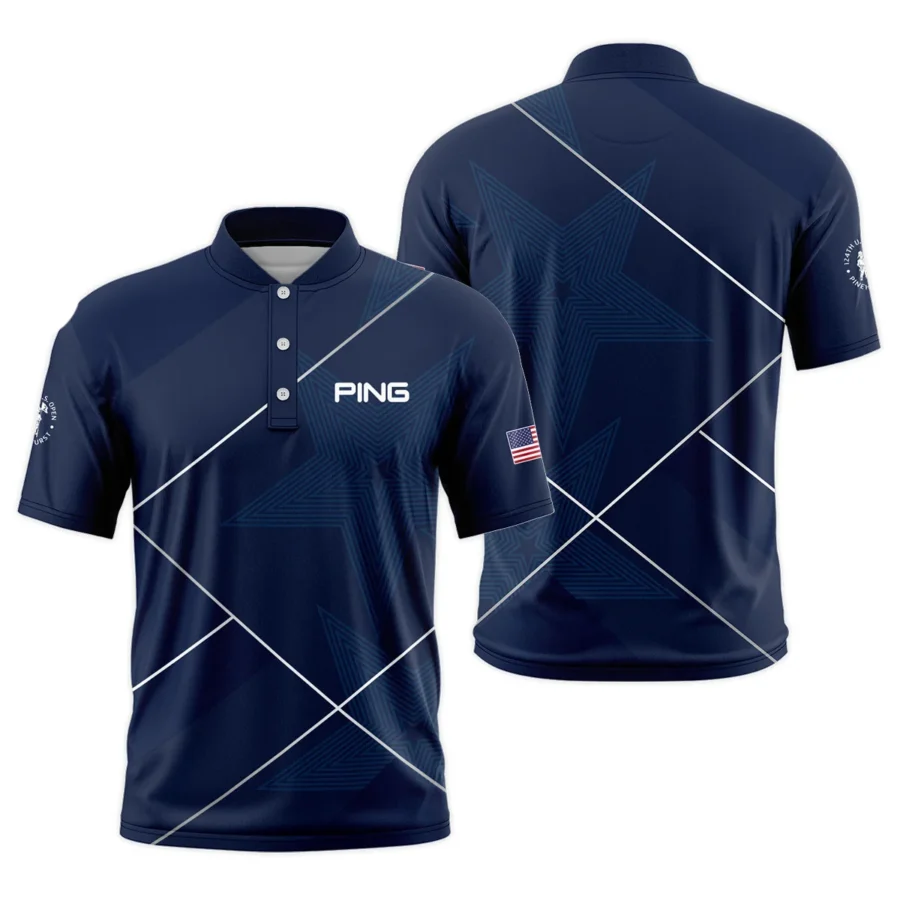 Golf Sport Pattern Blue Mix 124th U.S. Open Pinehurst Ping Style Classic, Short Sleeve Round Neck Polo Shirt