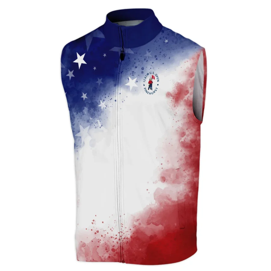 124th U.S. Open Pinehurst Callaway Blue Red Watercolor Star White Backgound Sleeveless Jacket Style Classic Sleeveless Jacket