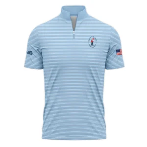 Blue White Line Pattern Ping 124th U.S. Open Pinehurst Style Classic, Short Sleeve Round Neck Polo Shirt