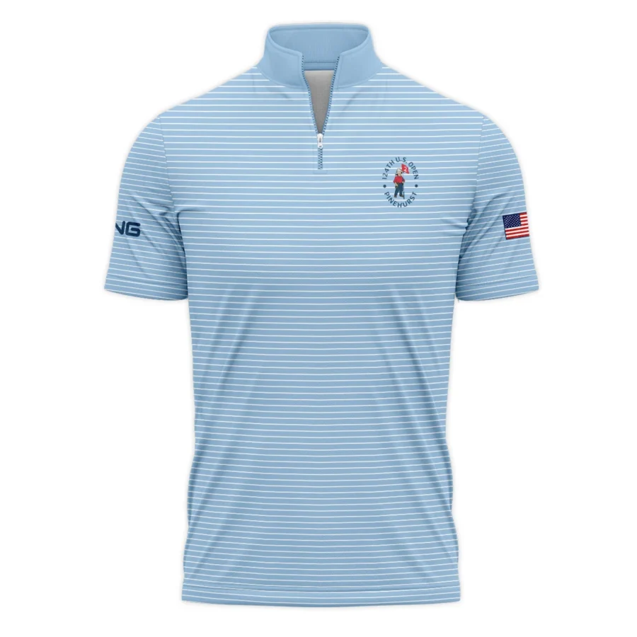 Blue White Line Pattern Ping 124th U.S. Open Pinehurst Quarter-Zip Polo Shirt