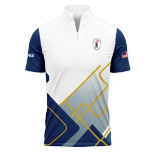 124th U.S. Open Pinehurst Blue Yellow Line White Ping Style Classic, Short Sleeve Round Neck Polo Shirt