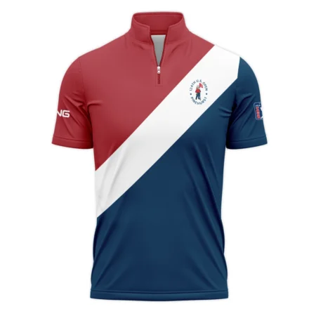124th U.S. Open Pinehurst Ping Blue Red White Background Quarter-Zip Polo Shirt