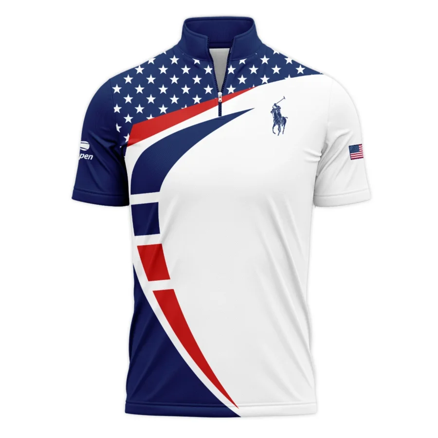 US Open Tennis Champions Blue Red Star White Ralph Lauren Performance Quarter-Zip Polo Shirt