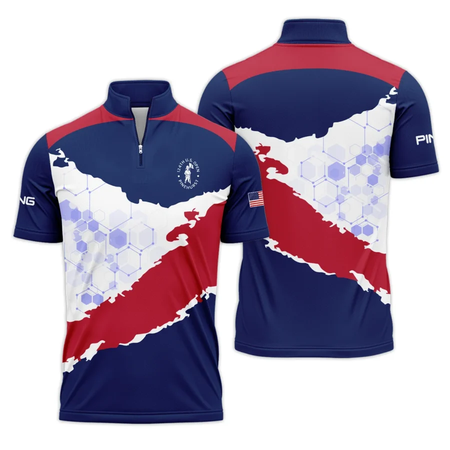 Ping 124th U.S. Open Pinehurst Red Dark Blue White Abstract Background Quarter-Zip Polo Shirt