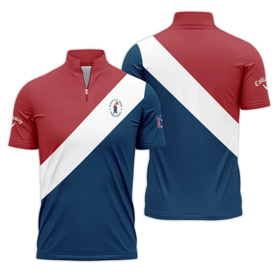 124th U.S. Open Pinehurst Callaway Blue Red White Background Quarter-Zip Polo Shirt