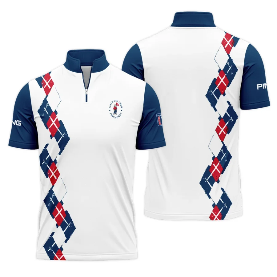 Golf Sport Pattern Blue Mix Color 124th U.S. Open Pinehurst Ping Quarter-Zip Polo Shirt