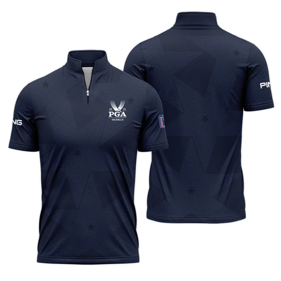 Golf Navy Color Star Pattern 2024 PGA Championship Valhalla Ping Quarter-Zip Polo Shirt