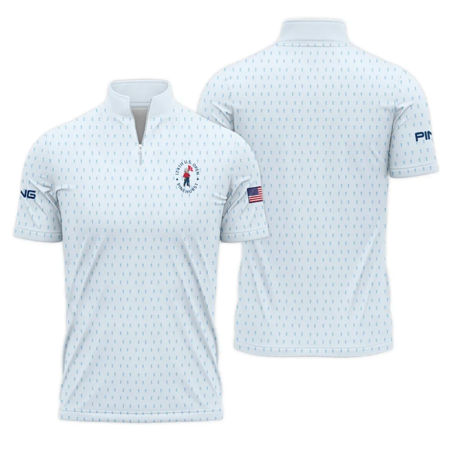 Golf Pattern Light Blue Cup 124th U.S. Open Pinehurst Ping Quarter-Zip Polo Shirt