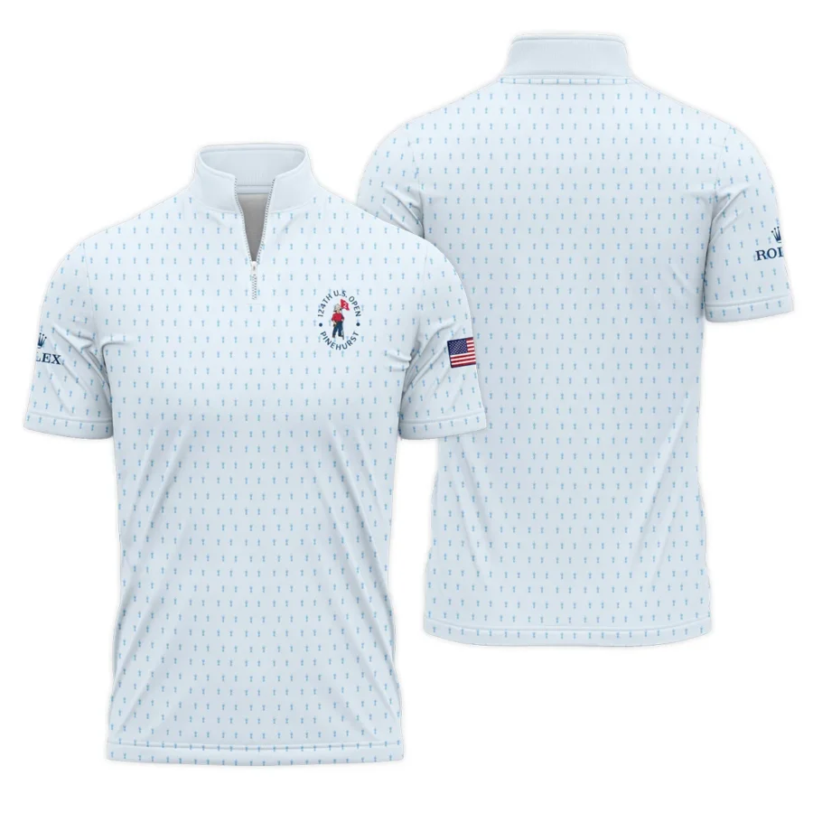 Golf Pattern Light Blue Cup 124th U.S. Open Pinehurst Rolex Quarter-Zip Polo Shirt