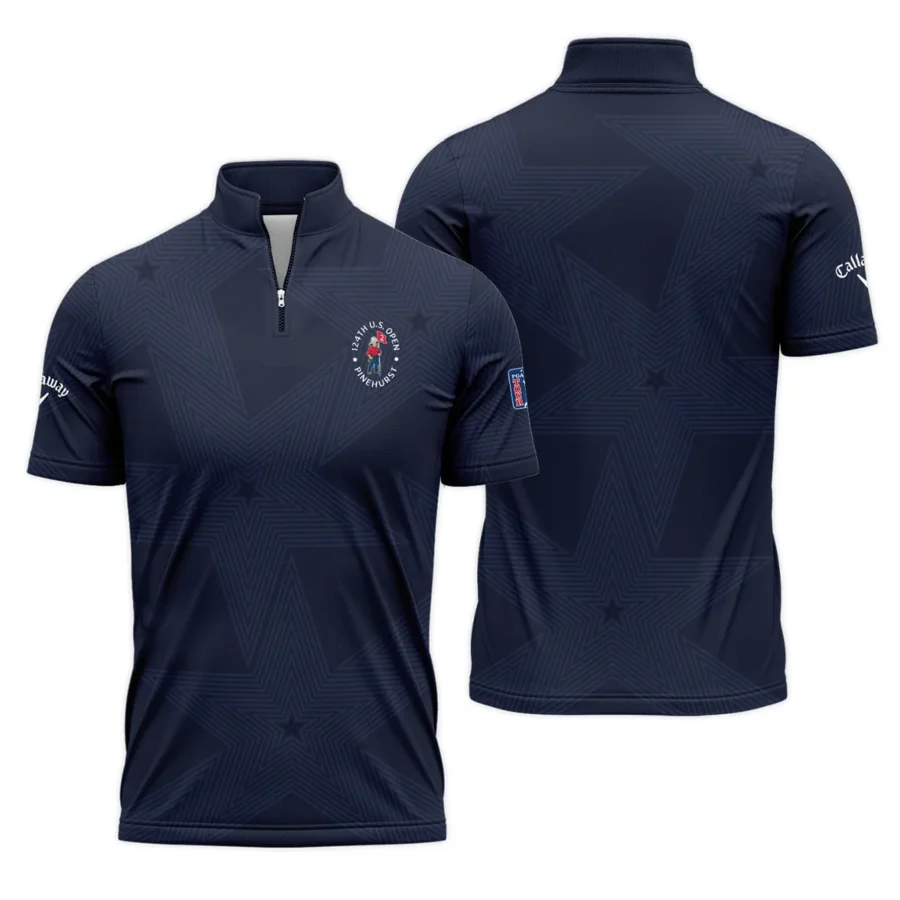 Golf Navy Color Star Pattern 124th U.S. Open Pinehurst Callaway Quarter-Zip Polo Shirt