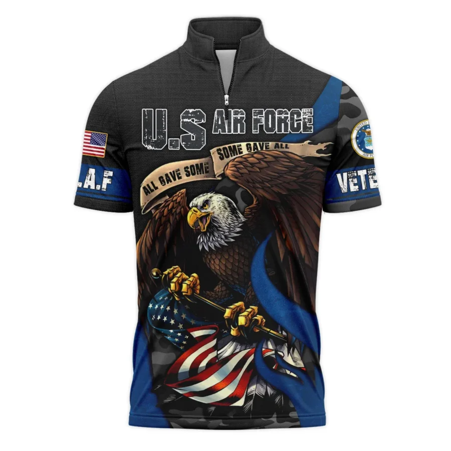 All Gave Some Some Gave All Veteran Eagle Flag U.S. Air Force Veterans All Over Prints Quarter-Zip Polo Shirt