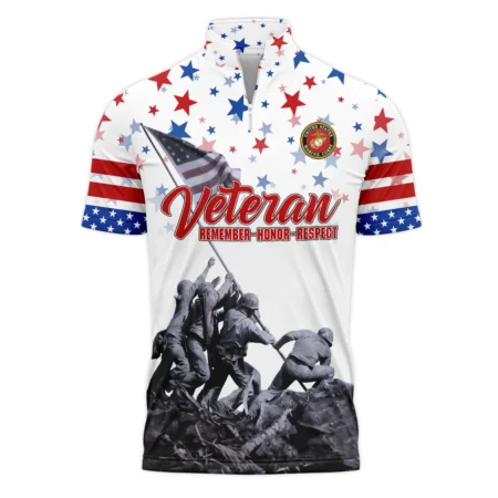 Veteran Memorial Day Remember Honor Respect U.S. Marine Corps Veterans All Over Prints Quarter-Zip Polo Shirt