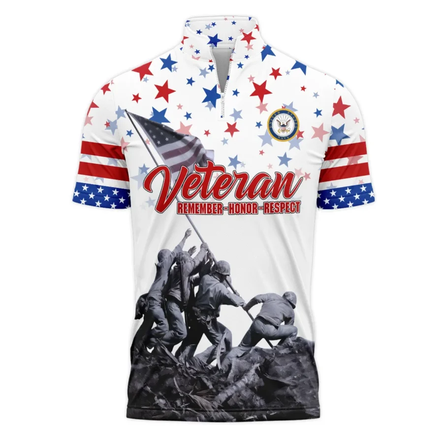 Veteran Memorial Day Remember Honor Respect U.S. Navy Veterans All Over Prints Quarter-Zip Polo Shirt