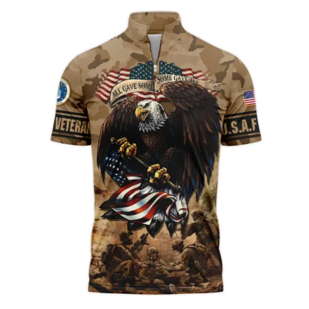 Veteran Camo Eagle All Gave Some Some Gave All U.S. Air Force Veterans All Over Prints Quarter-Zip Polo Shirt