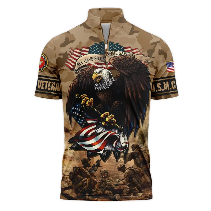 Veteran Camo Eagle All Gave Some Some Gave All U.S. Marine Corps Veterans All Over Prints Quarter-Zip Polo Shirt