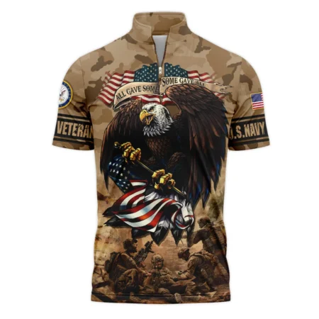 Veteran Camo Eagle All Gave Some Some Gave All U.S. Navy Veterans All Over Prints Quarter-Zip Polo Shirt