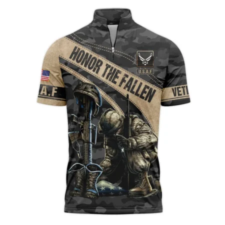 Veteran Camo Honor The Fallen U.S. Air Force Veterans All Over Prints Quarter-Zip Polo Shirt