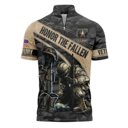 Veteran Camo Honor The Fallen U.S. Army Veterans All Over Prints Quarter-Zip Polo Shirt