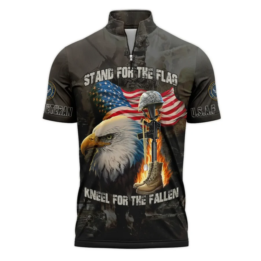 Veteran Stand For The Flag Kneel For The Fallen U.S. Air Force Veterans All Over Prints Quarter-Zip Polo Shirt