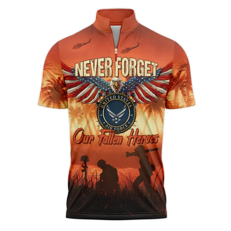 Veteran Never Forget Our Fallen Heroes U.S. Air Force Veterans All Over Prints Quarter-Zip Polo Shirt