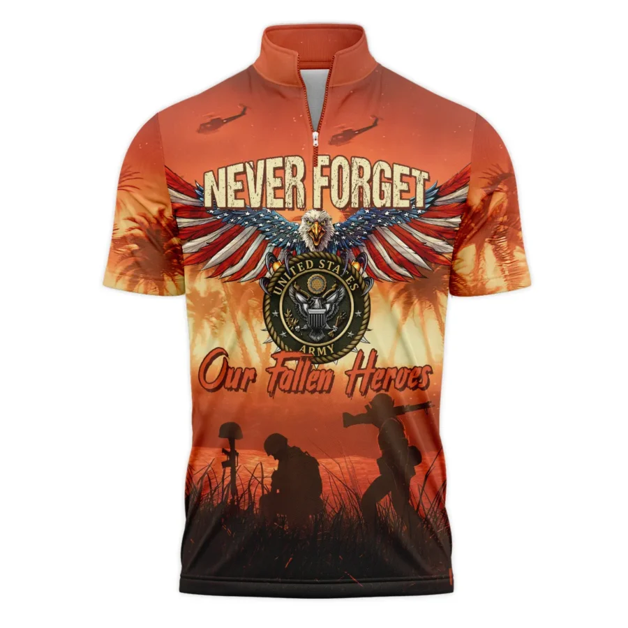 Veteran Never Forget Our Fallen Heroes U.S. Army Veterans All Over Prints Quarter-Zip Polo Shirt