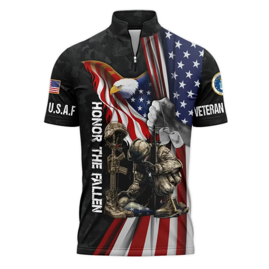 Veteran Honor The Fallen Dont You Dare Disrespect It U.S. Air Force Veterans All Over Prints Quarter-Zip Polo Shirt