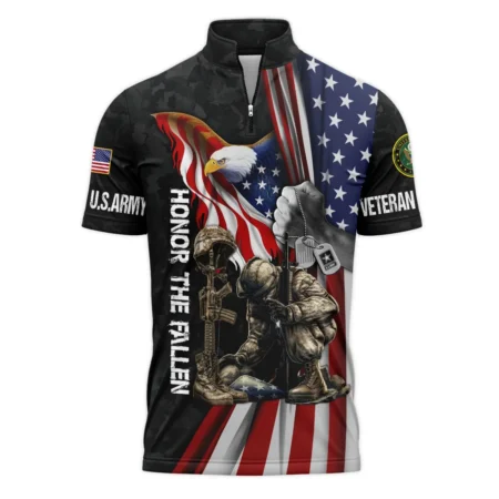 Veteran Honor The Fallen Dont You Dare Disrespect It U.S. Army Veterans All Over Prints Quarter-Zip Polo Shirt