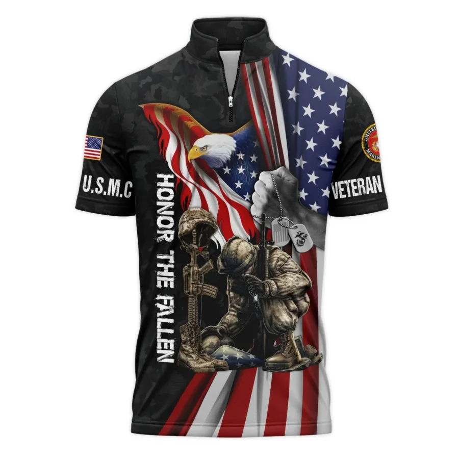 Veteran Honor The Fallen Dont You Dare Disrespect It U.S. Marine Corps Veterans All Over Prints Quarter-Zip Polo Shirt