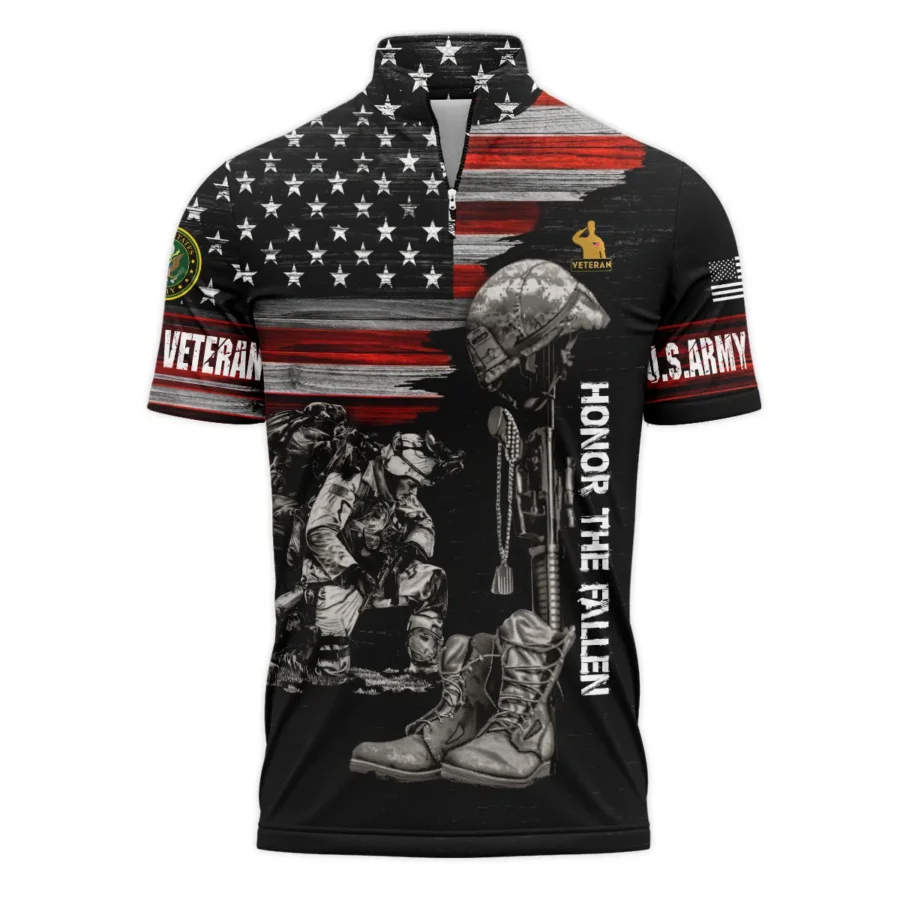 Veteran Honor The Fallen U.S. Army Veterans All Over Prints Quarter-Zip Polo Shirt