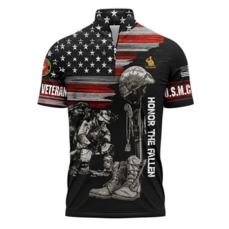 Veteran Honor The Fallen U.S. Marine Corps Veterans All Over Prints Quarter-Zip Polo Shirt