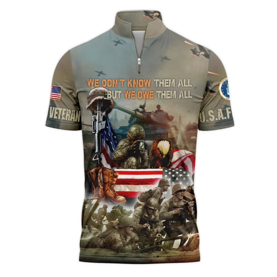 Veteran We Dont Know Them All But We Owe Them All U.S. Air Force Veterans All Over Prints Quarter-Zip Polo Shirt