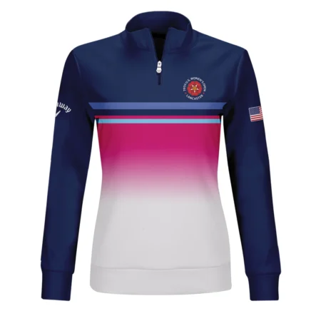 Dark Blue Pink White Line Callaway 79th U.S. Women’s Open Lancaster Zipper Long Polo Shirt