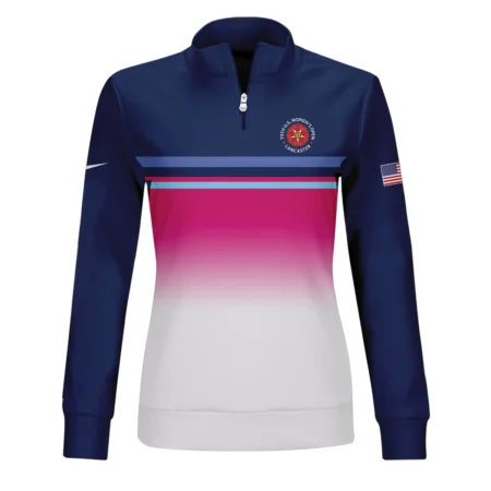 Dark Blue Pink White Line Nike 79th U.S. Women’s Open Lancaster Zipper Long Polo Shirt