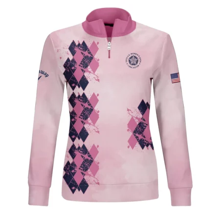 79th U.S. Women’s Open Lancaster Callaway Argyle Plaid Pink Blue Pattern Zipper Short Polo Shirt