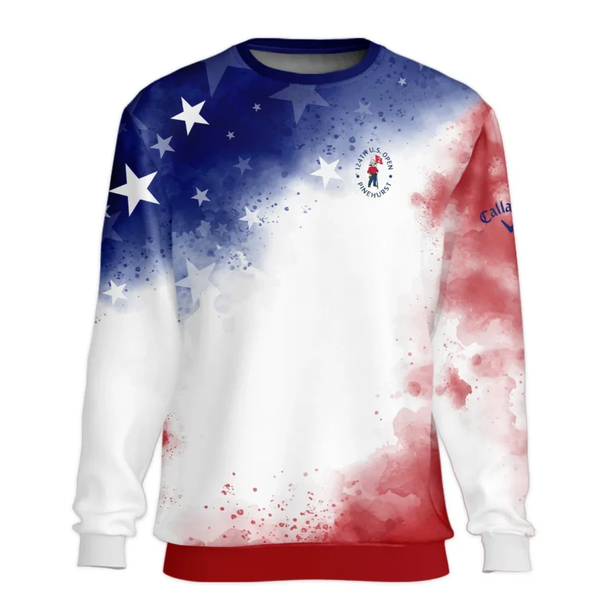 124th U.S. Open Pinehurst Callaway Blue Red Watercolor Star White Backgound Unisex Sweatshirt Style Classic Sweatshirt