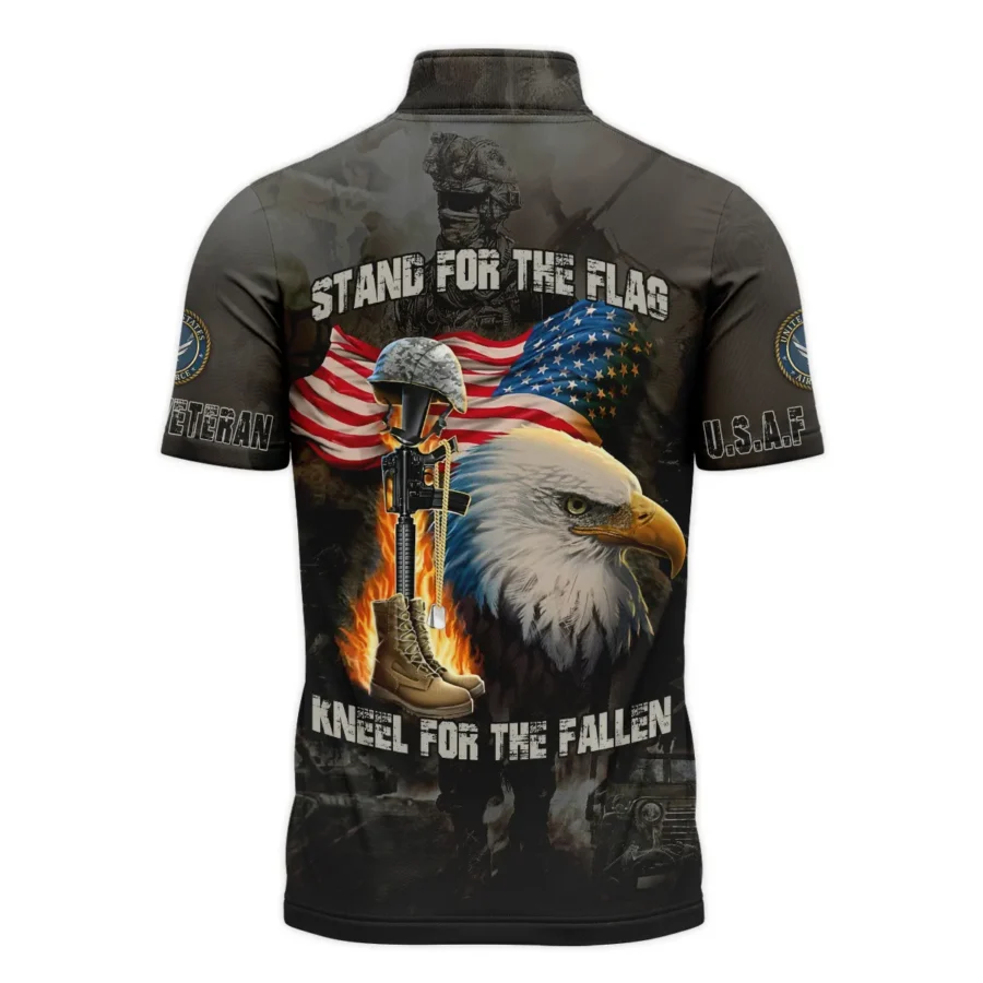 Veteran Stand For The Flag Kneel For The Fallen U.S. Air Force Veterans All Over Prints Quarter-Zip Polo Shirt