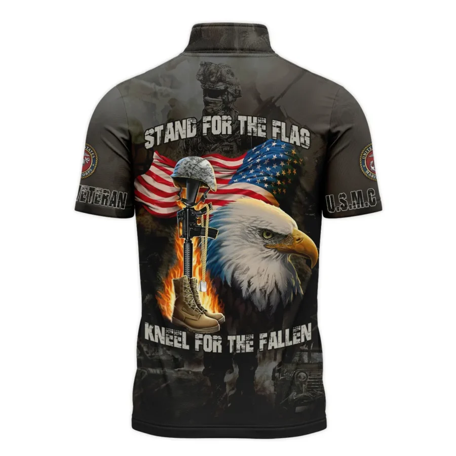 Veteran Stand For The Flag Kneel For The Fallen U.S. Marine Corps Veterans All Over Prints Quarter-Zip Polo Shirt