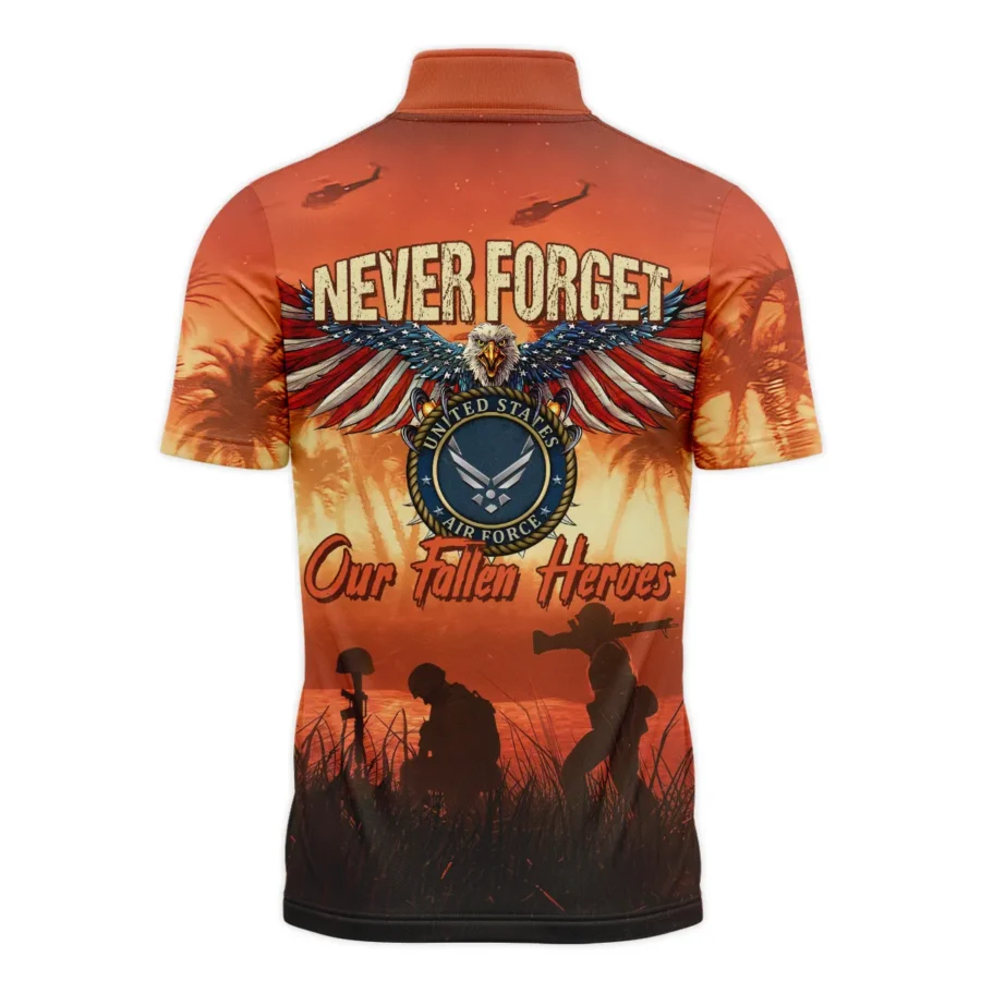 Veteran Never Forget Our Fallen Heroes U.S. Air Force Veterans All Over Prints Quarter-Zip Polo Shirt