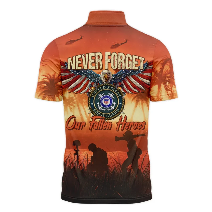 Veteran Never Forget Our Fallen Heroes U.S. Coast Guard Veterans All Over Prints Quarter-Zip Polo Shirt