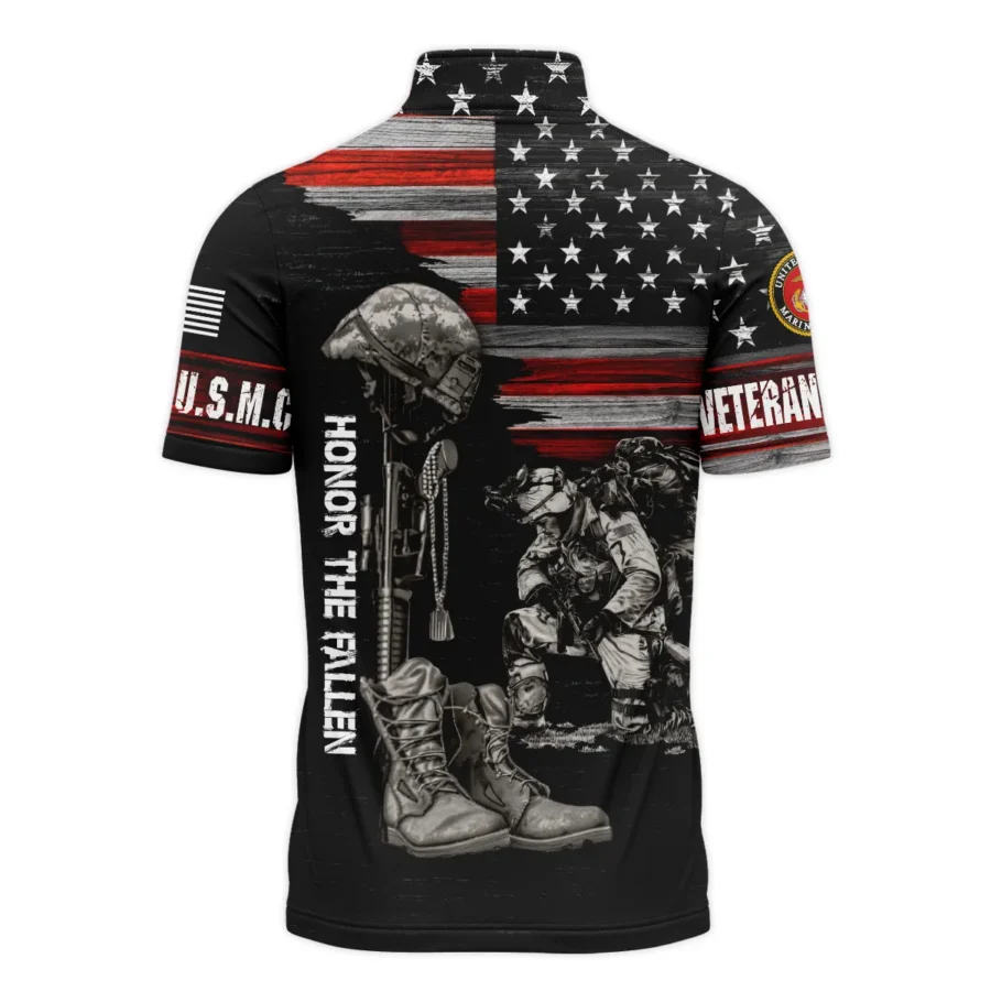 Veteran Honor The Fallen U.S. Marine Corps Veterans All Over Prints Quarter-Zip Polo Shirt