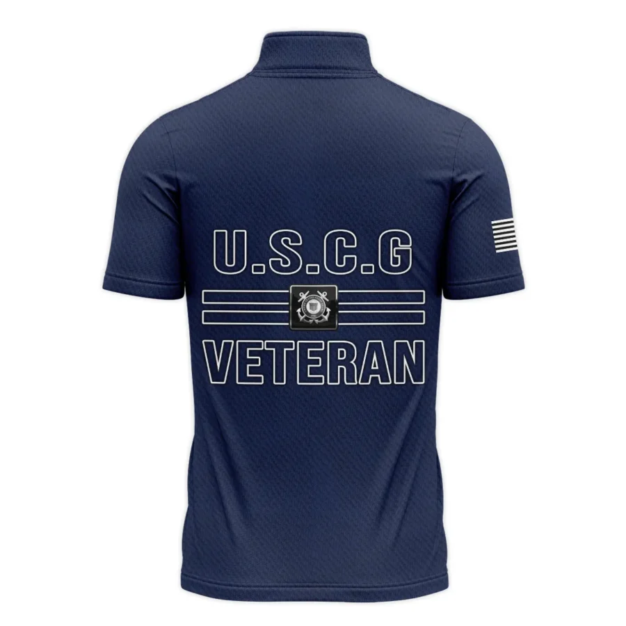 Veteran Proudly Served Duty Honor Country U.S. Coast Guard Veterans All Over Prints Quarter-Zip Polo Shirt