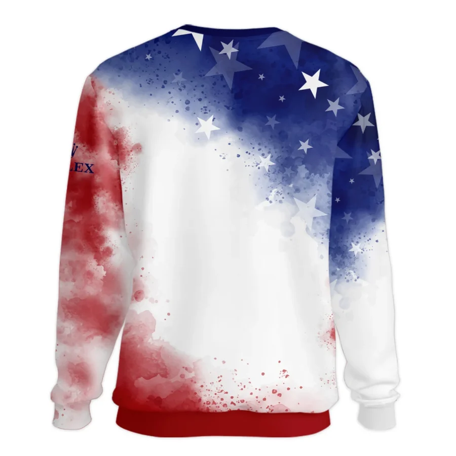 124th U.S. Open Pinehurst Rolex Blue Red Watercolor Star White Backgound Unisex Sweatshirt Style Classic Sweatshirt