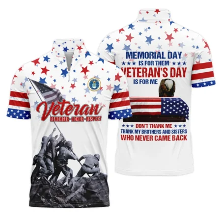 Veteran Memorial Day Remember Honor Respect U.S. Air Force Veterans All Over Prints Quarter-Zip Polo Shirt