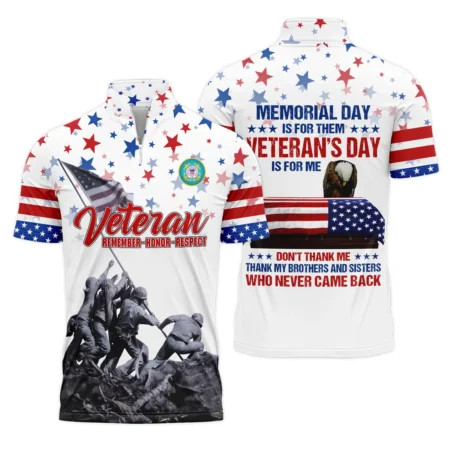 Veteran Memorial Day Remember Honor Respect U.S. Coast Guard Veterans All Over Prints Quarter-Zip Polo Shirt