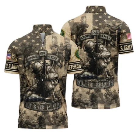 Veteran Remember Honor Respect Memorial Day U.S. Army Veterans All Over Prints Quarter-Zip Polo Shirt