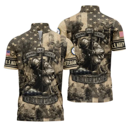 Veteran Remember Honor Respect Memorial Day U.S. Navy Veterans All Over Prints Quarter-Zip Polo Shirt