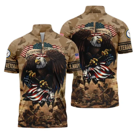Veteran Camo Eagle All Gave Some Some Gave All U.S. Navy Veterans All Over Prints Quarter-Zip Polo Shirt